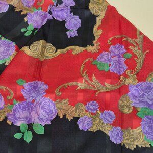 Black Red Purple Floral Patterned Scarf by Liz Sinclair Vintage